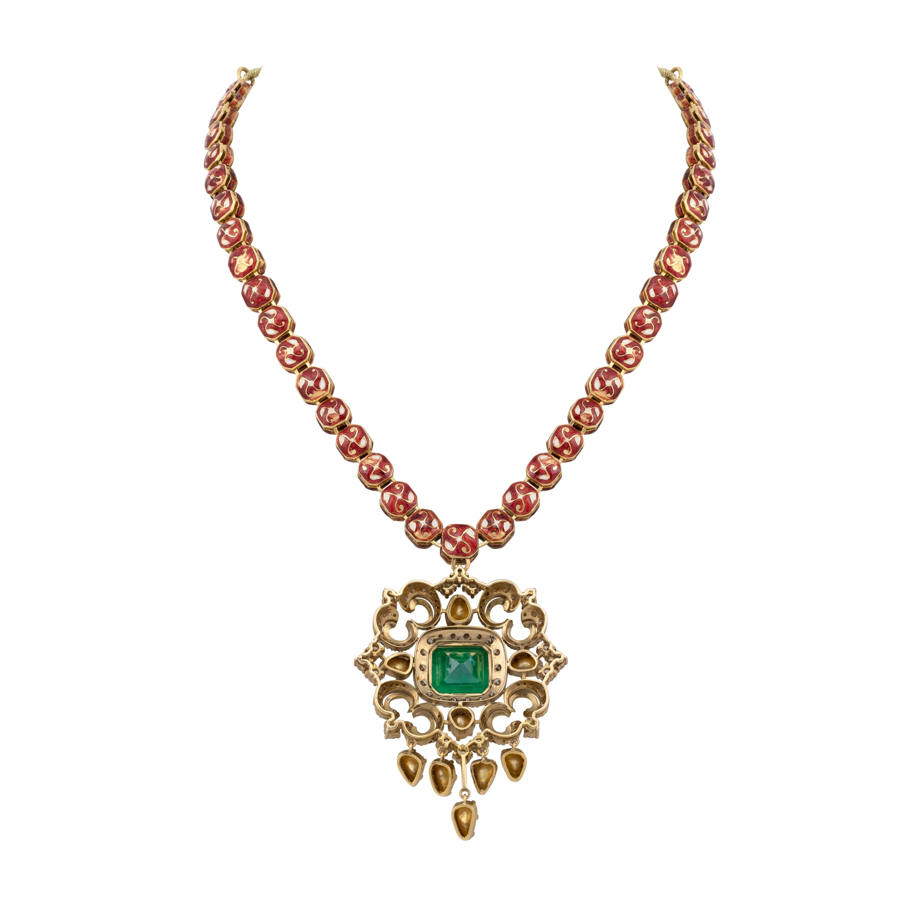 Victorian Pendant with Zambian Emerald and Polki Diamonds